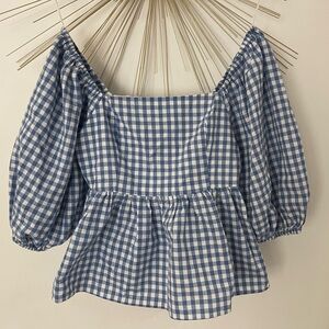 English Factory Balloon Sleeve Gingham Top M